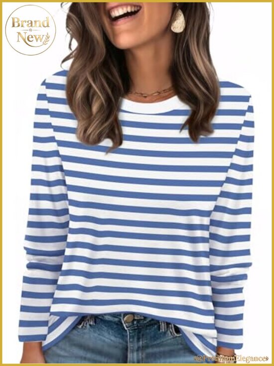 Tops - Striped Long Sleeve Top Color Block Crewneck Tee